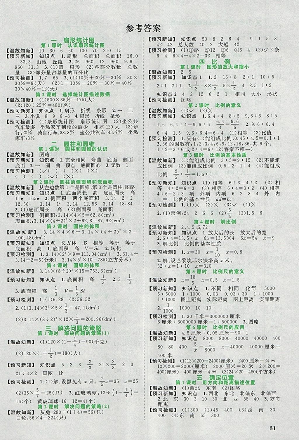 2018年阳光同学课时优化作业六年级数学下册苏教版 参考答案第9页