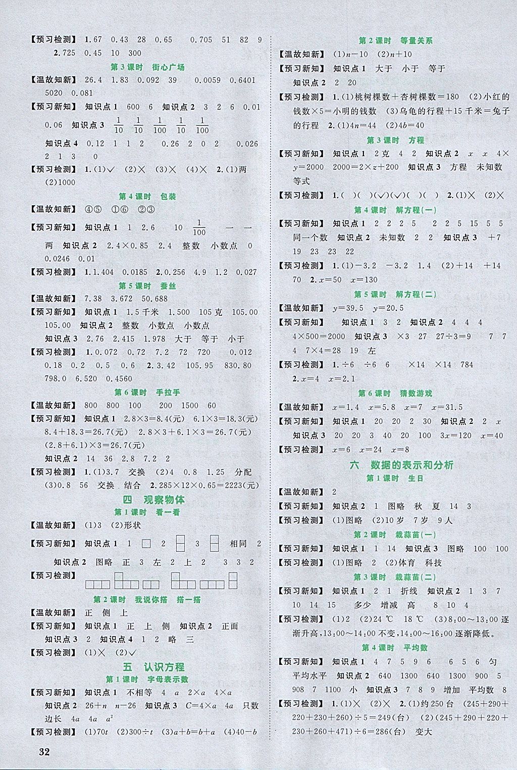 2018年阳光同学课时优化作业四年级数学下册北师大版 参考答案第10页