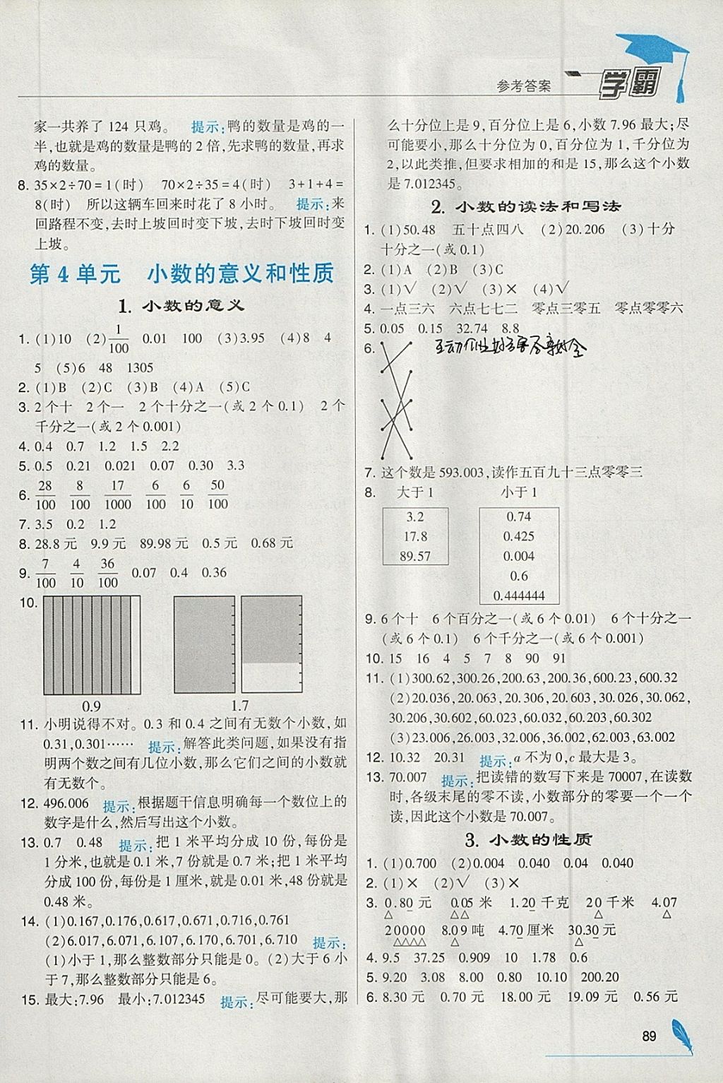 2018年經(jīng)綸學典學霸四年級數(shù)學下冊人教版 參考答案第7頁