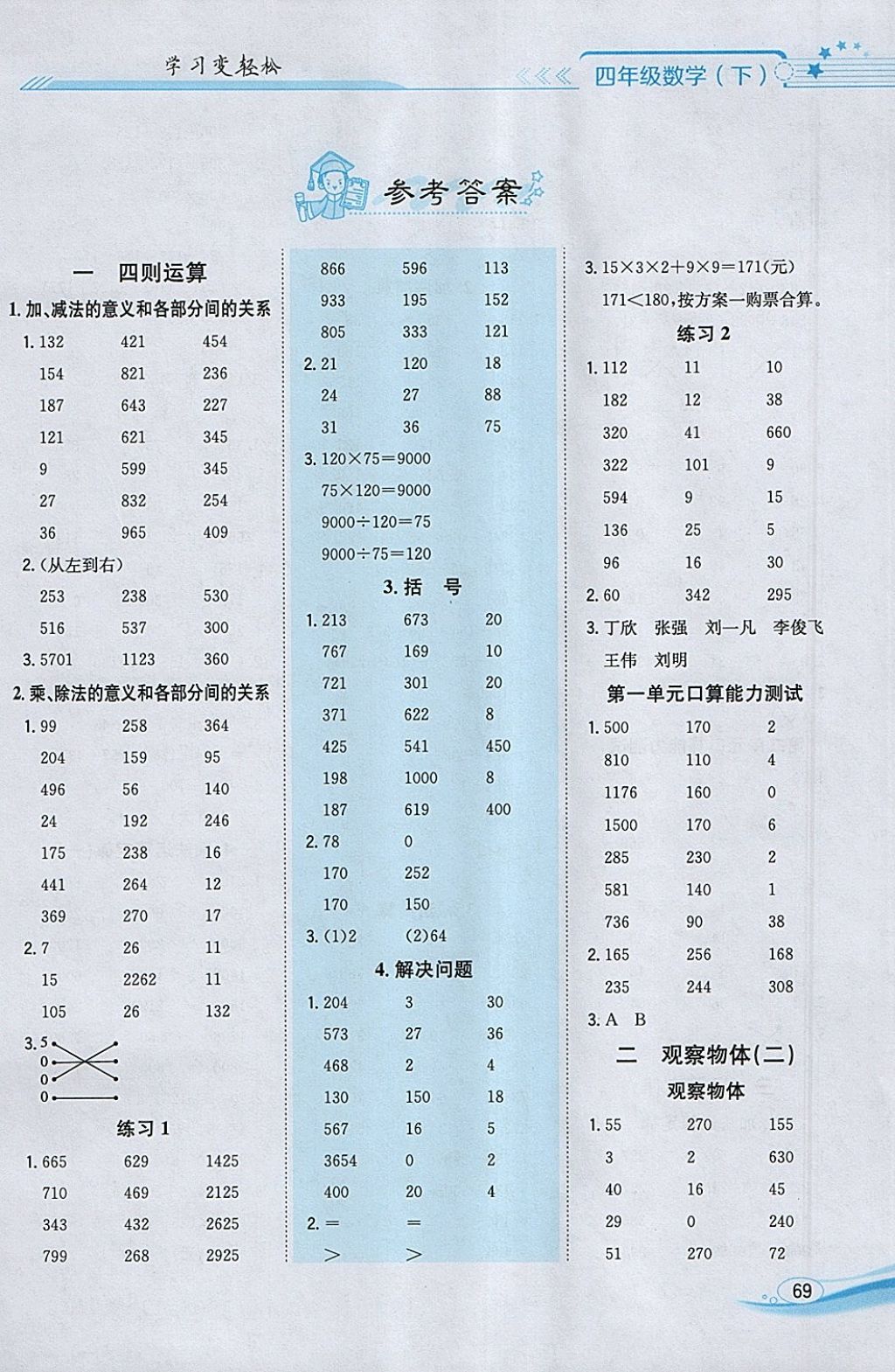 2018年口算一本通四年級(jí)數(shù)學(xué)下冊(cè)人教版 參考答案第1頁(yè)