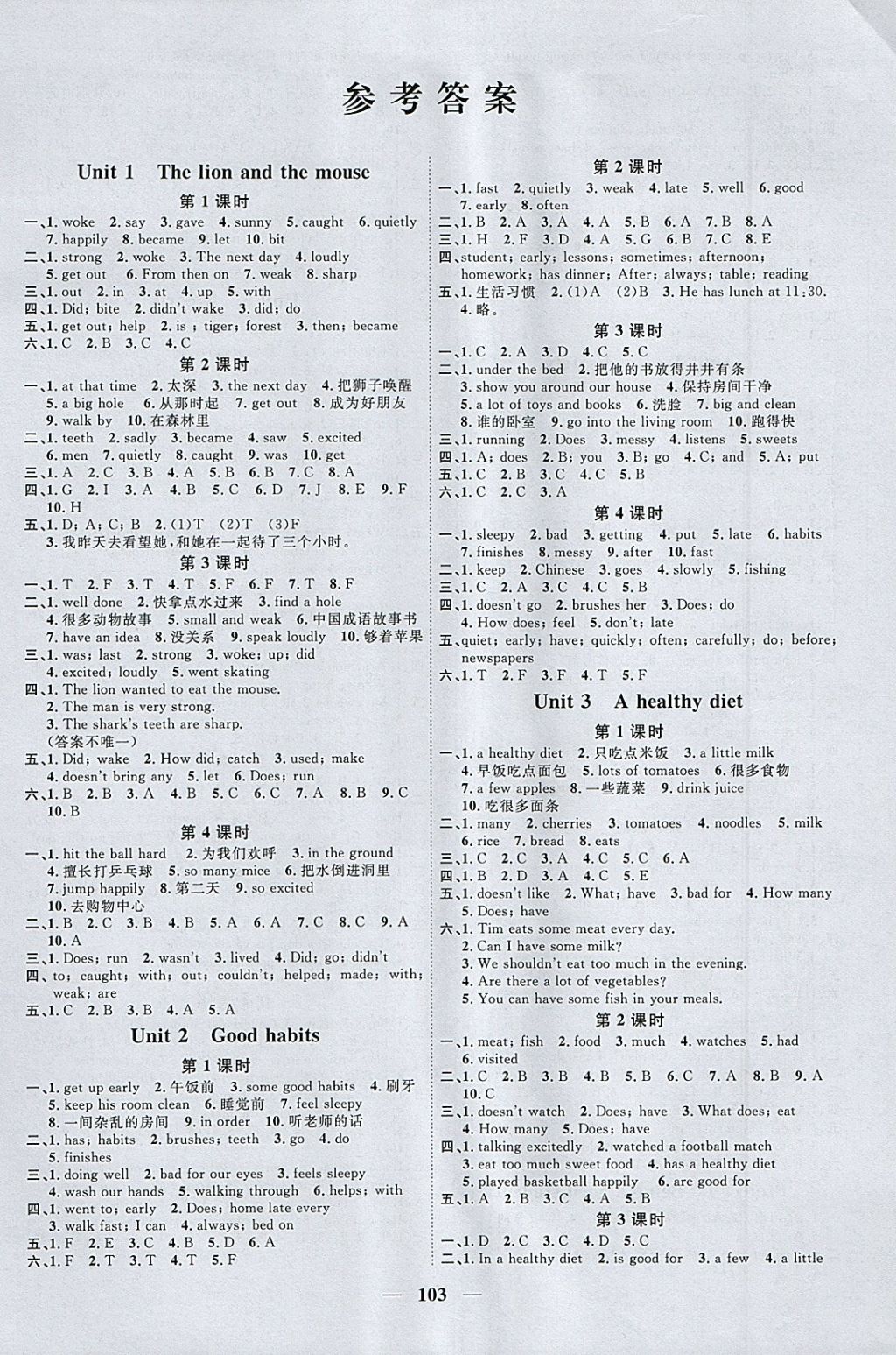 2018年陽(yáng)光同學(xué)課時(shí)優(yōu)化作業(yè)六年級(jí)英語(yǔ)下冊(cè)譯林版江蘇專用 參考答案第1頁(yè)