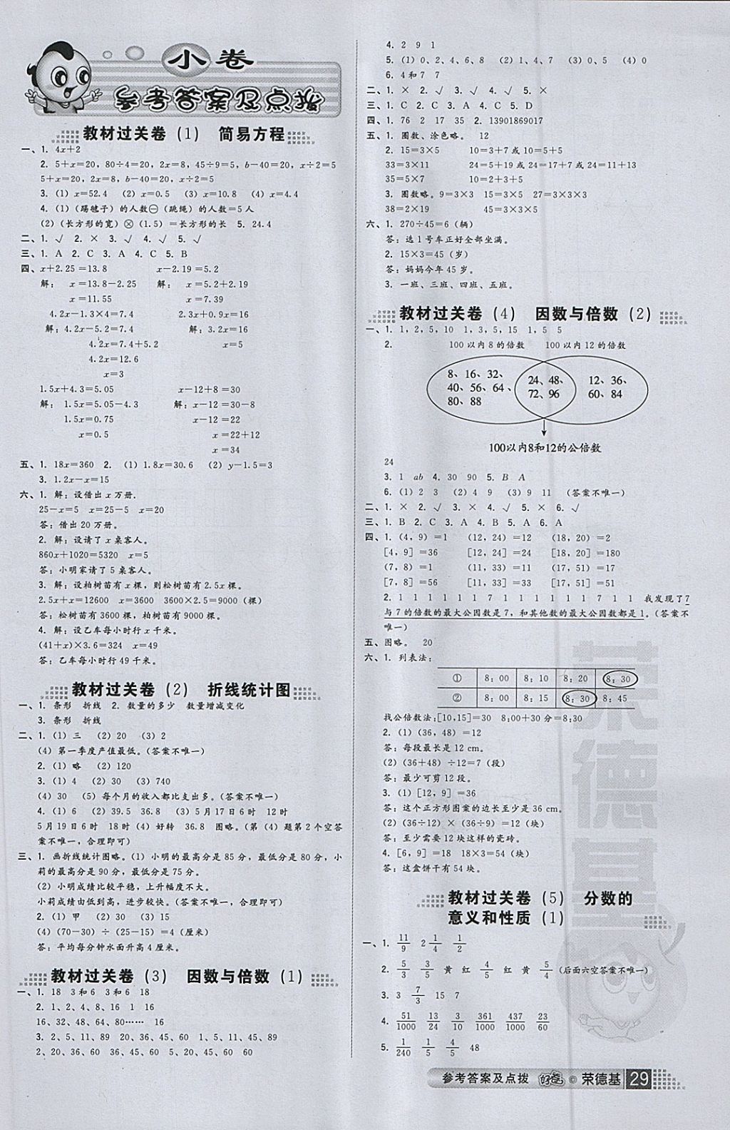 2018年好卷五年级数学下册苏教版 参考答案第1页