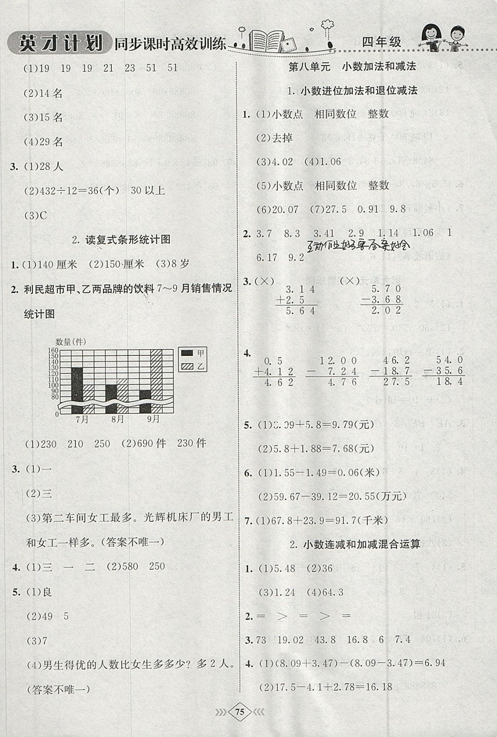 2018年英才計(jì)劃同步課時(shí)高效訓(xùn)練四年級(jí)數(shù)學(xué)下冊(cè)冀教版 參考答案第9頁(yè)