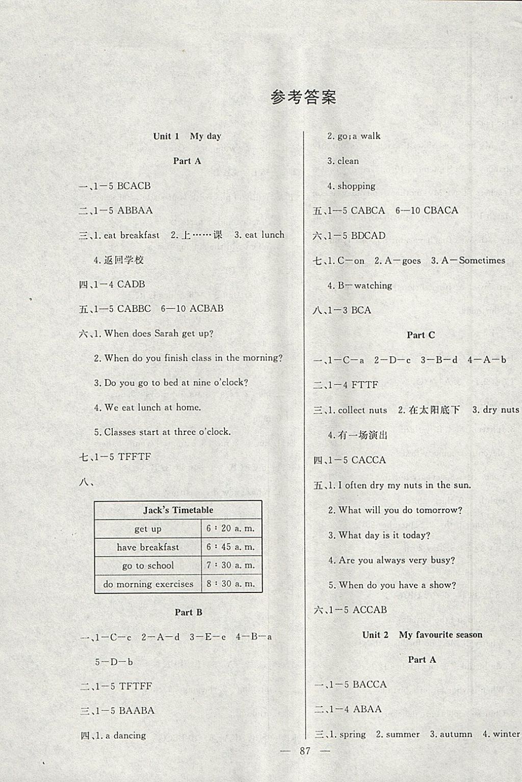 2018年百分學(xué)生作業(yè)本題練王五年級英語下冊人教PEP版 參考答案第1頁