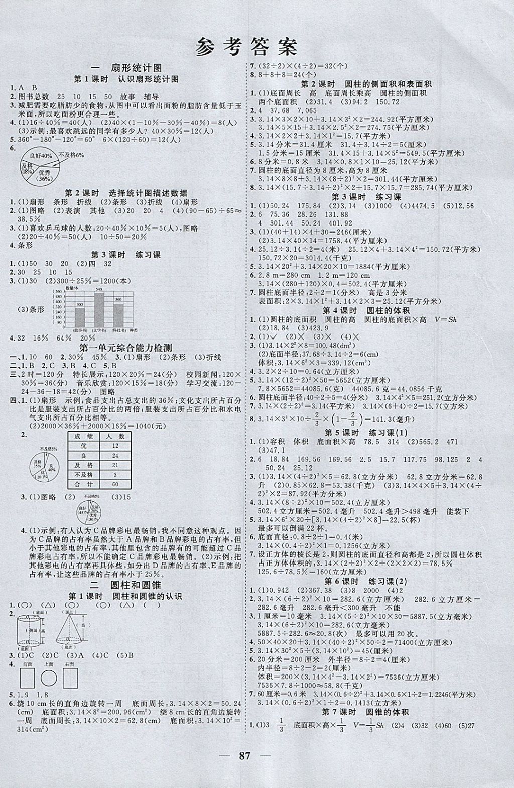 2018年阳光同学课时优化作业六年级数学下册苏教版 参考答案第1页