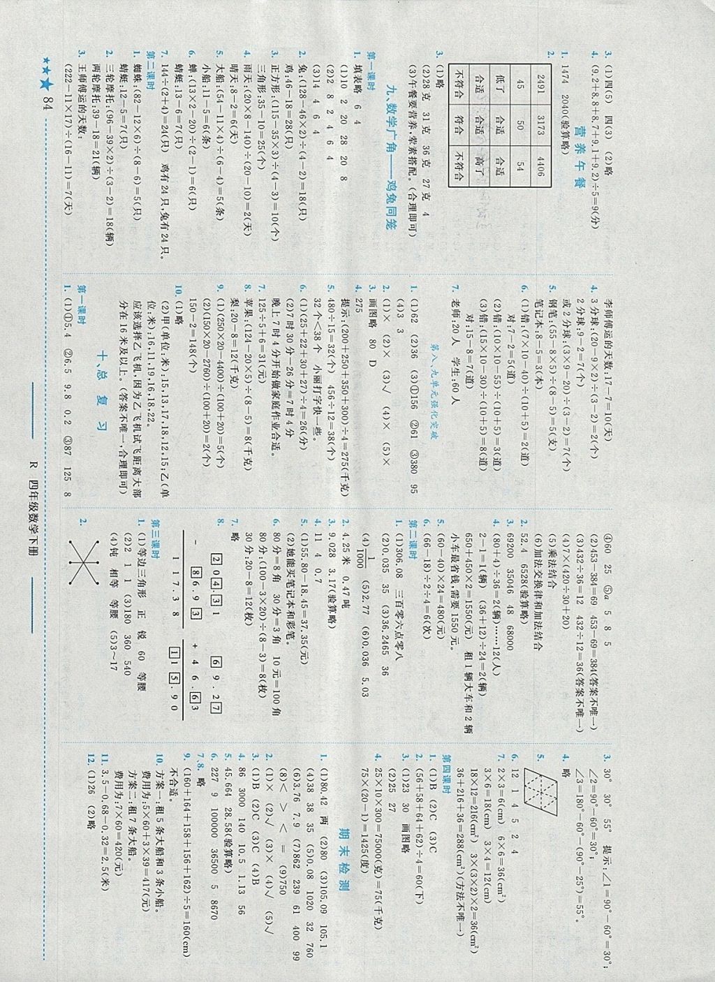 2018年黃岡小狀元作業(yè)本四年級(jí)數(shù)學(xué)下冊(cè)人教版江西專版 參考答案第6頁(yè)