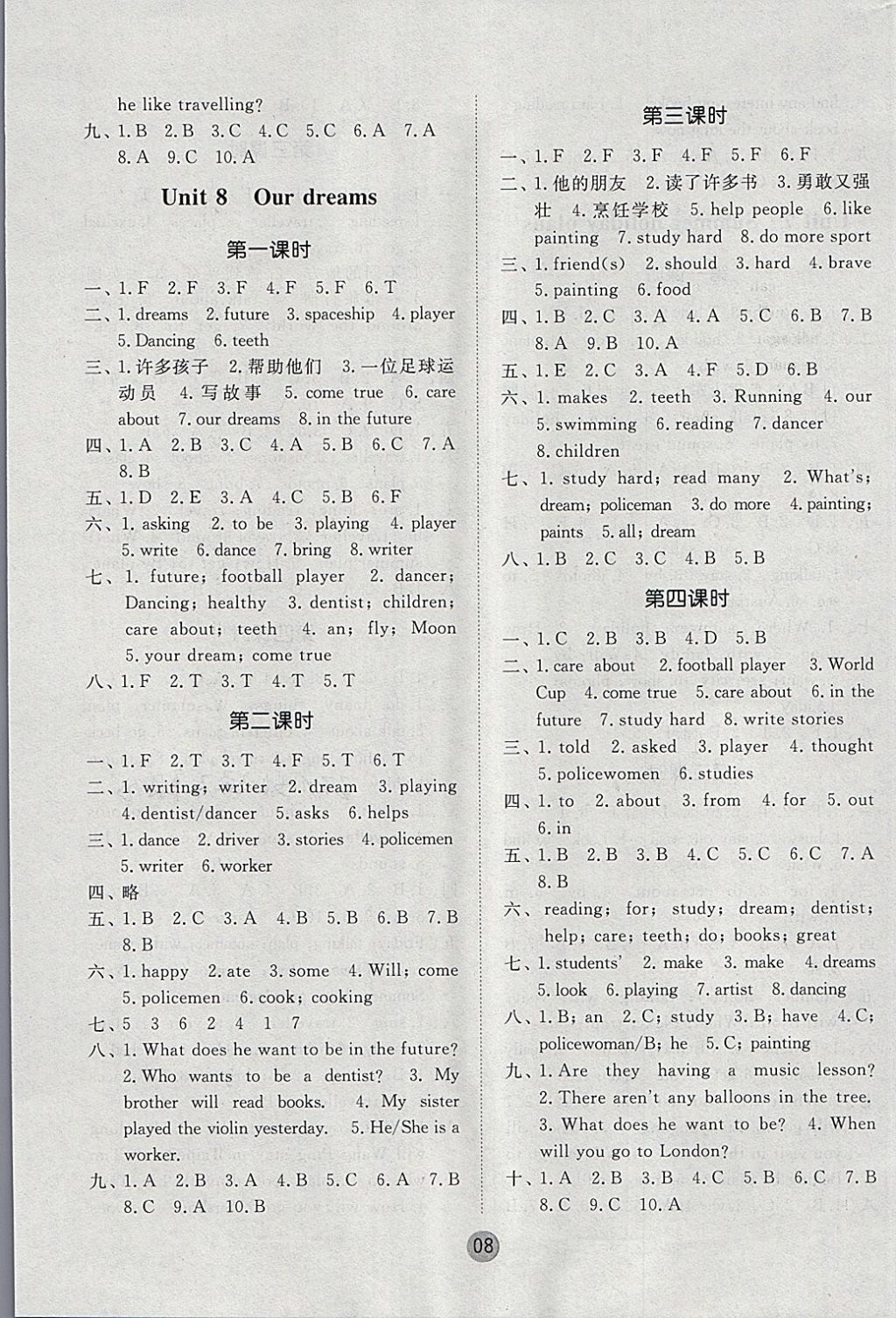 2018年课时金练六年级英语下册江苏版 参考答案第8页