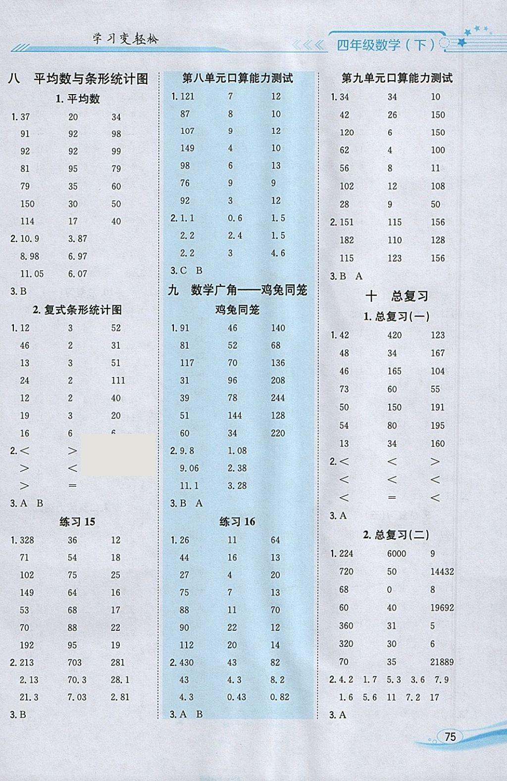 2018年口算一本通四年级数学下册人教版 参考答案第7页