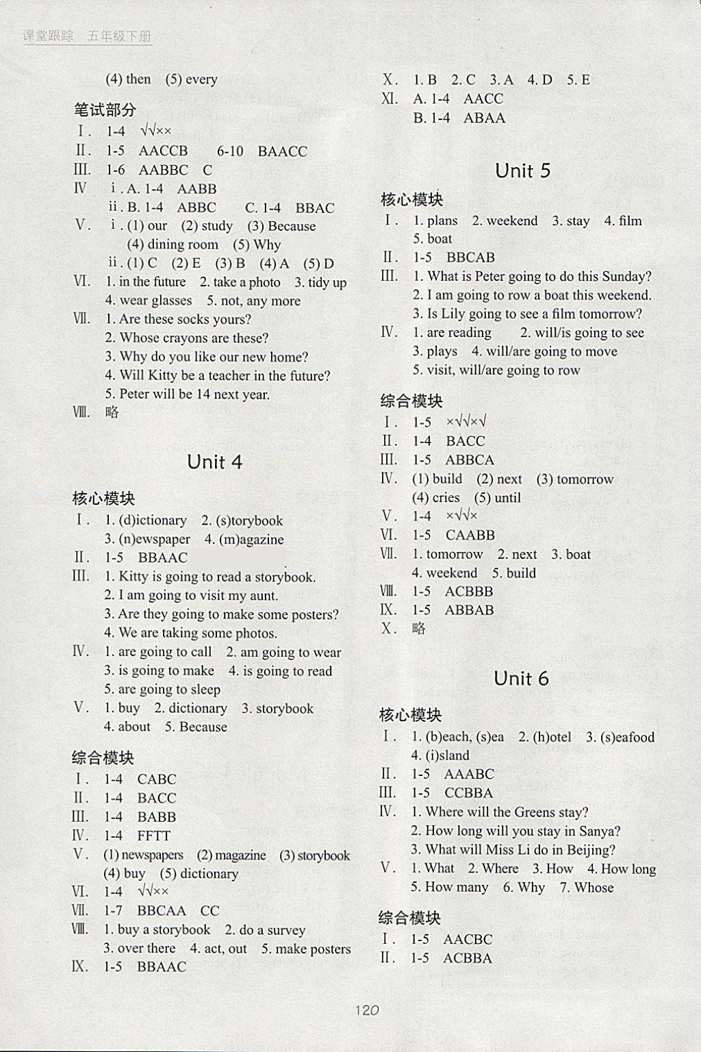 2018年深圳市小学英语课堂跟踪五年级下册沪教版 参考答案第2页