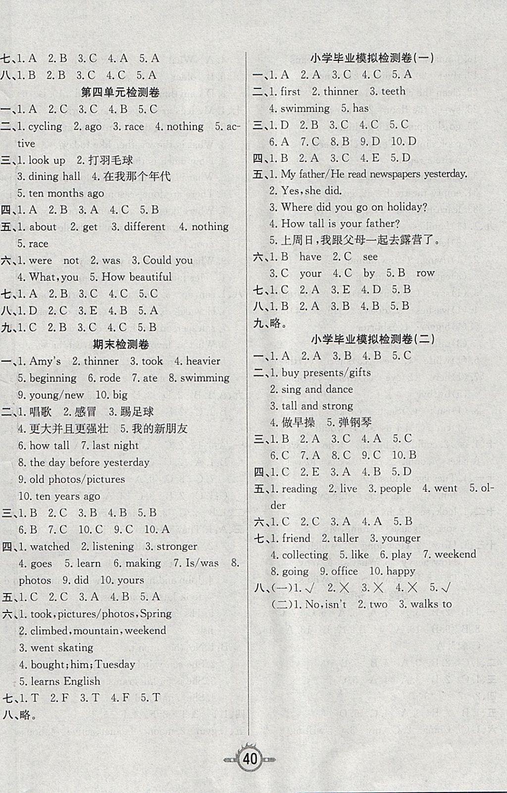 2018年創(chuàng)新課課練六年級英語下冊人教PEP版 參考答案第8頁