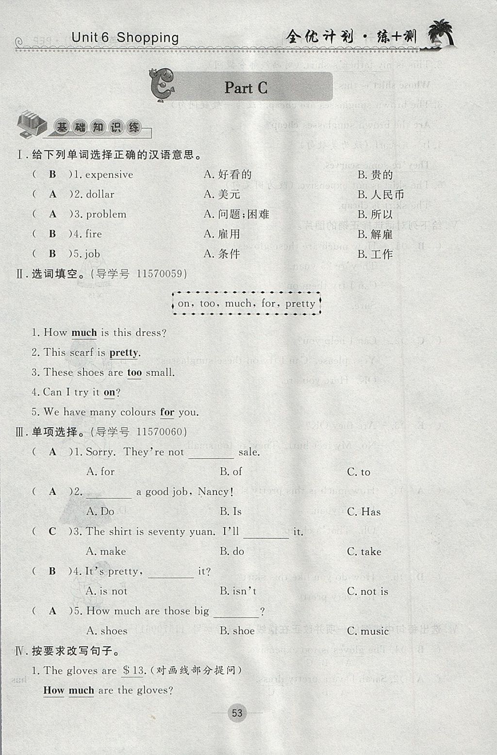 2018年優(yōu)等生全優(yōu)計(jì)劃課時(shí)優(yōu)化練加測(cè)四年級(jí)英語下冊(cè)人教PEP版 參考答案第53頁