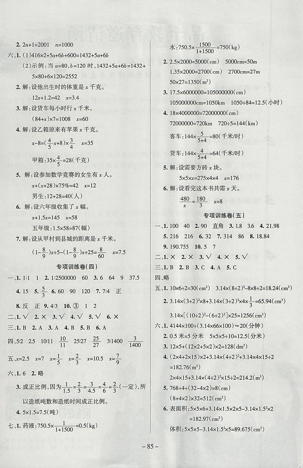 2018年金考卷单元考点梳理六年级数学下册人教版 参考答案第5页