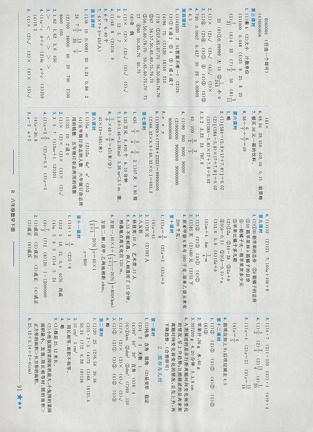 2018年黄冈小状元作业本六年级数学下册人教版河南专版 参考答案第5页