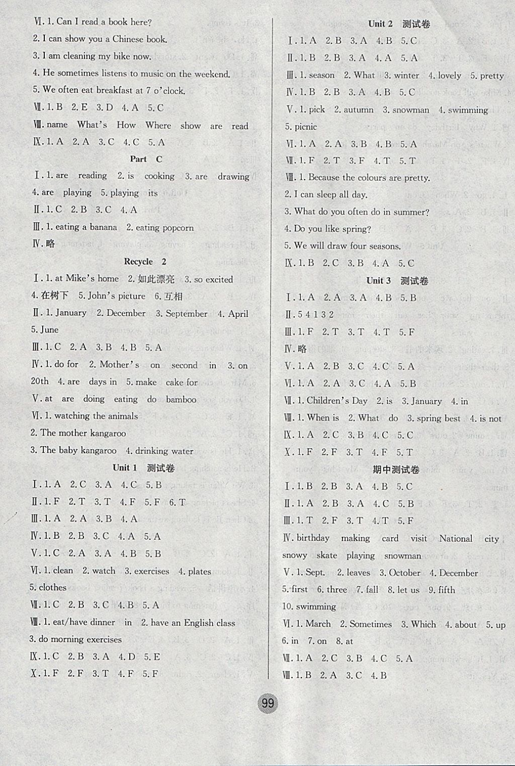 2018年英才小狀元同步優(yōu)化練與測五年級英語下冊人教PEP版 參考答案第7頁