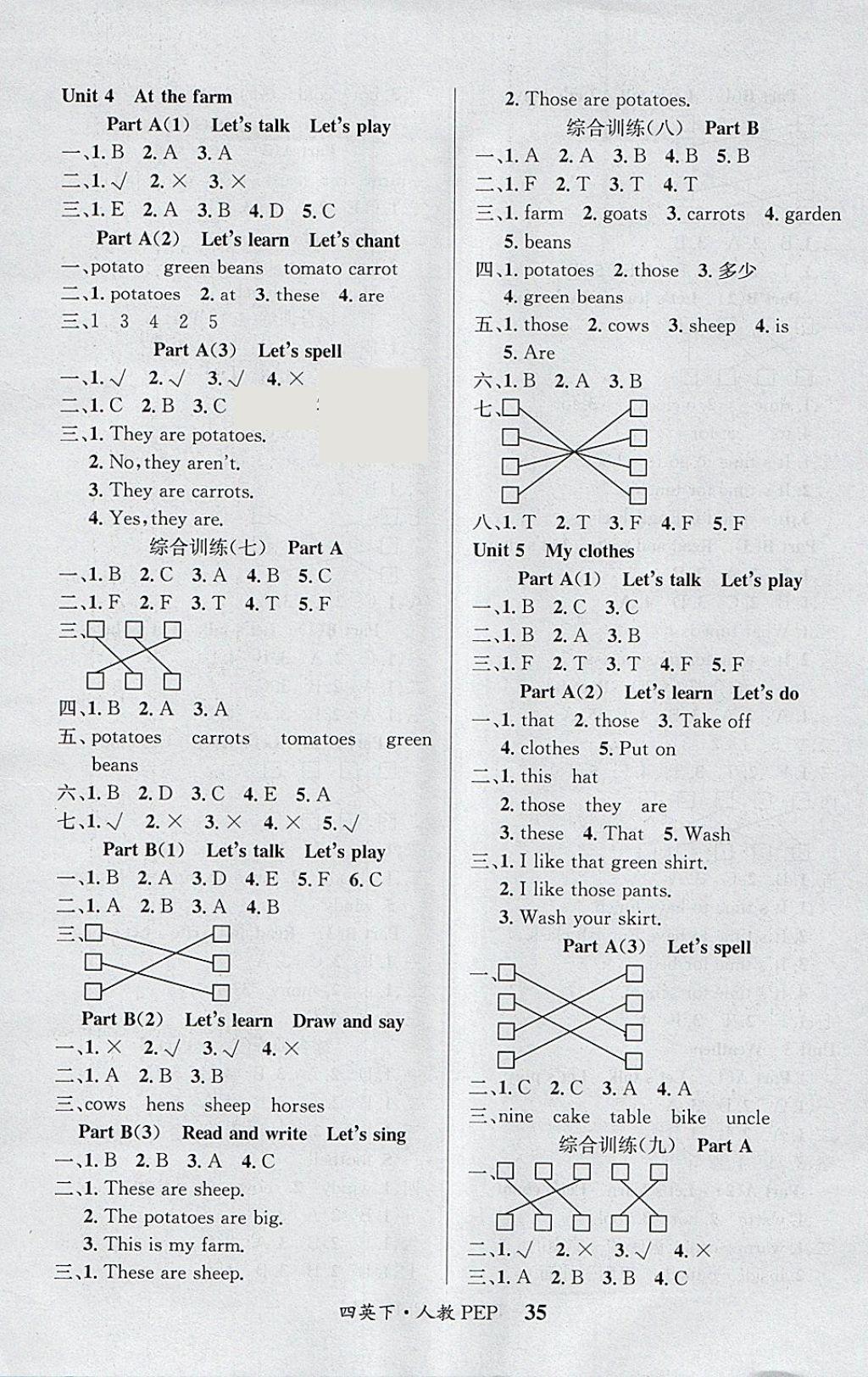 2018年課內(nèi)課外四年級(jí)英語(yǔ)下冊(cè)人教PEP版 參考答案第3頁(yè)