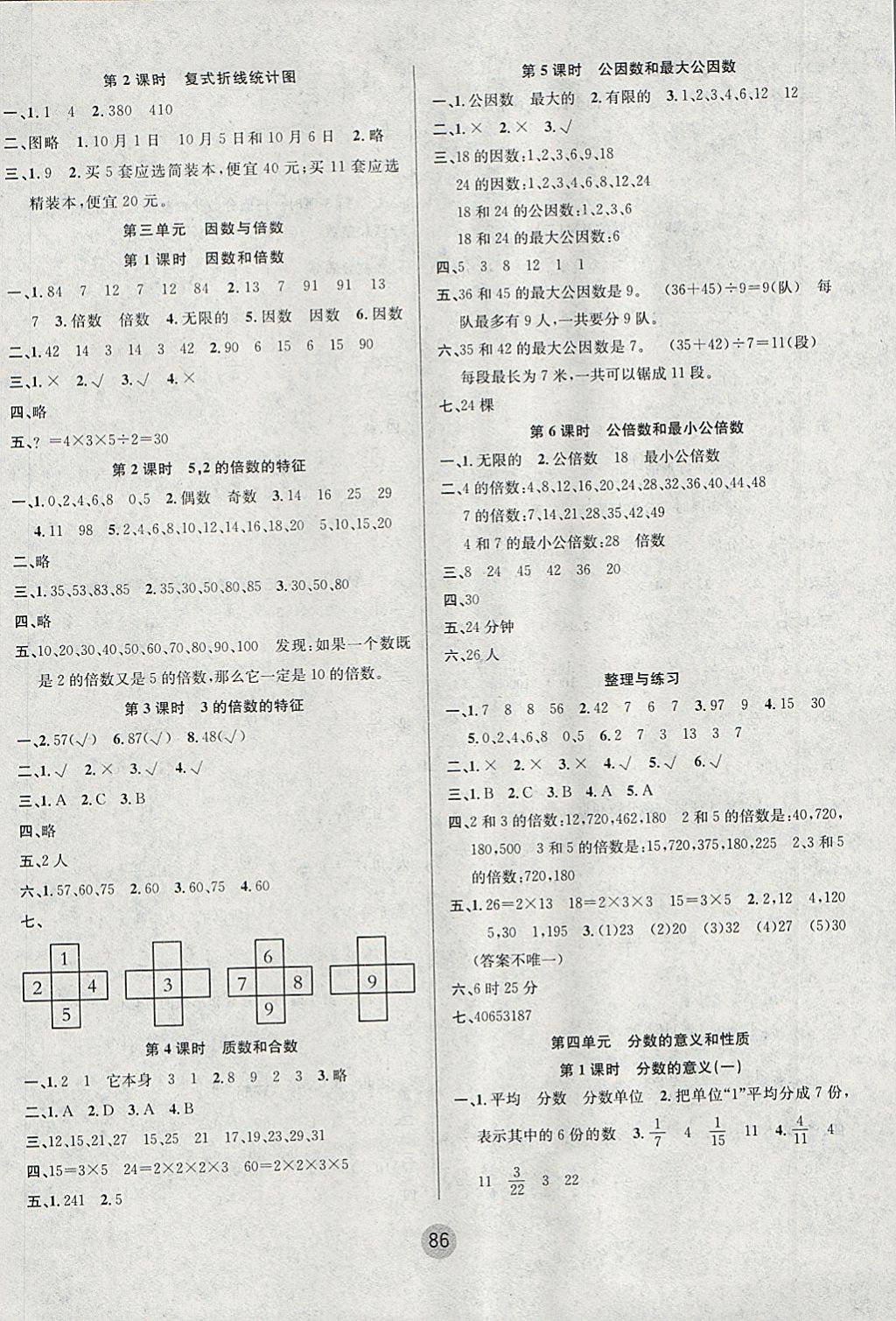 2018年英才小状元同步优化练与测五年级数学下册苏教版 参考答案第2页