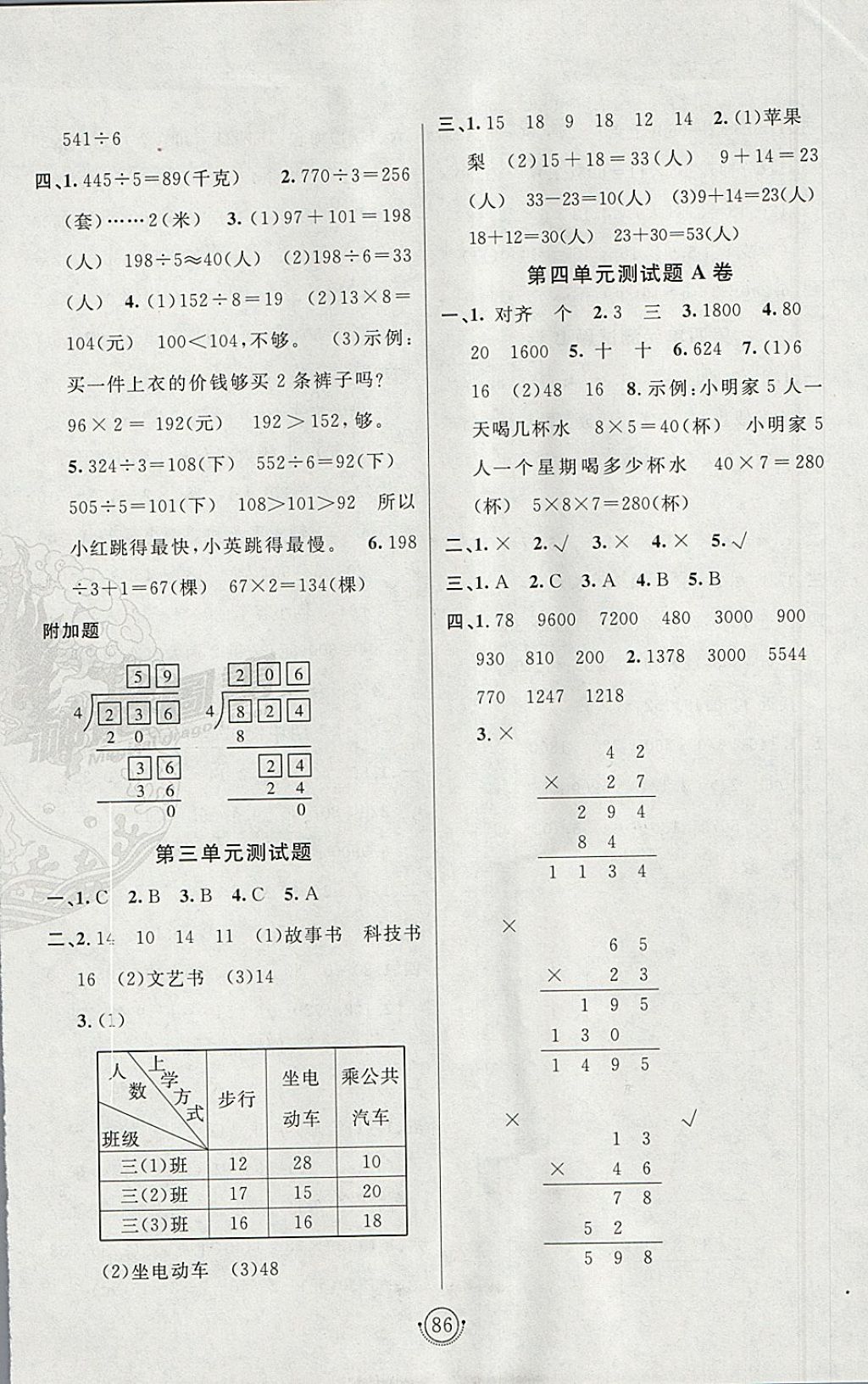 2018年海淀單元測(cè)試AB卷三年級(jí)數(shù)學(xué)下冊(cè)人教版 參考答案第2頁(yè)