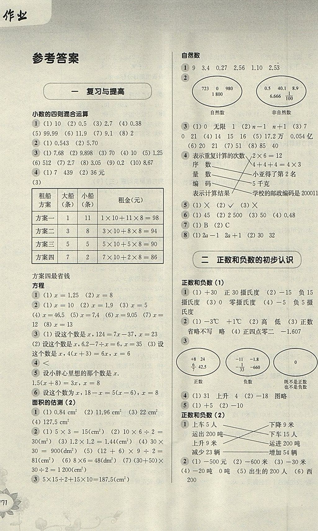 2018年第一作业五年级数学第二学期 参考答案第1页