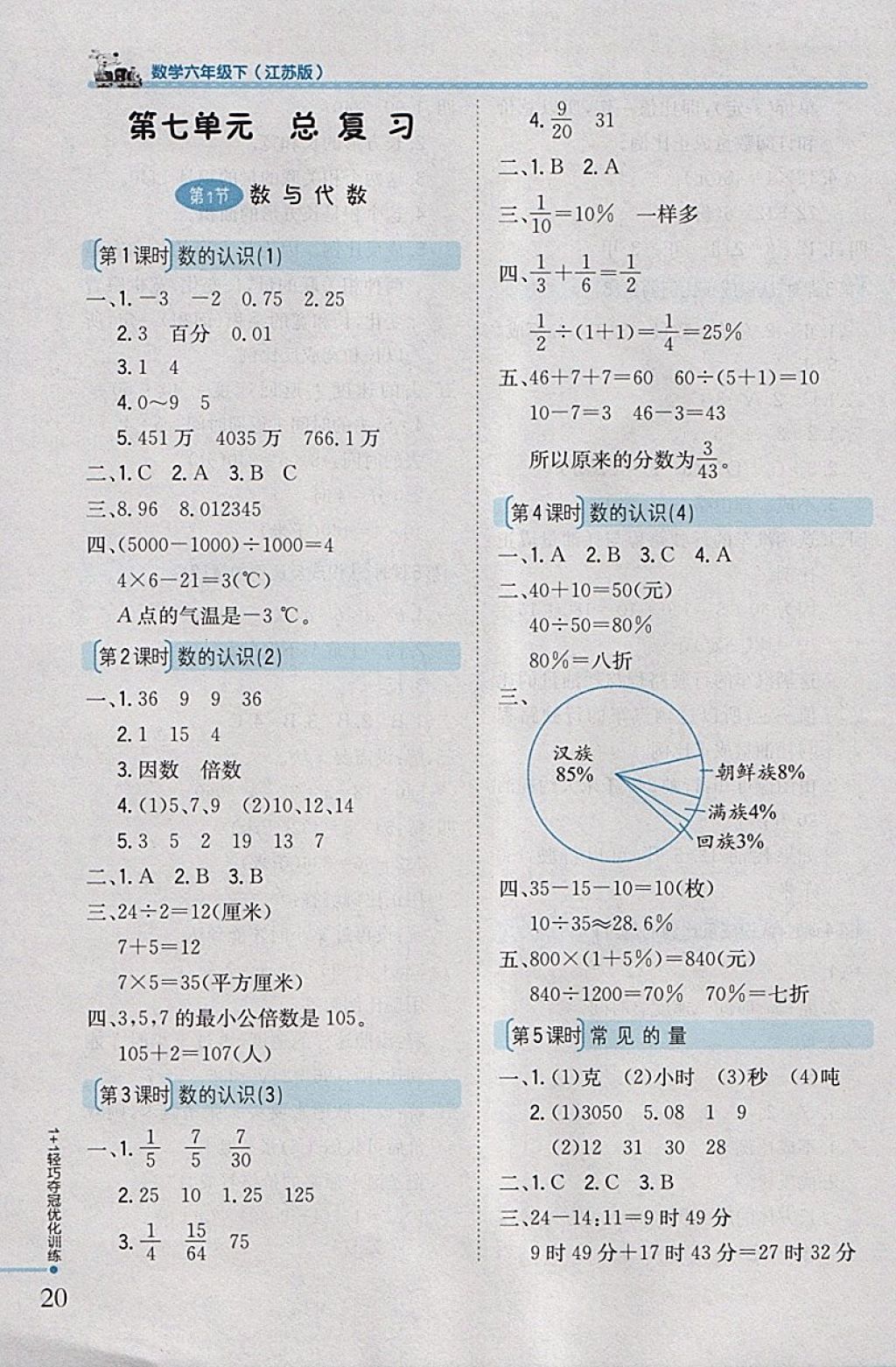 2018年1加1轻巧夺冠优化训练六年级数学下册江苏版银版 参考答案第12页