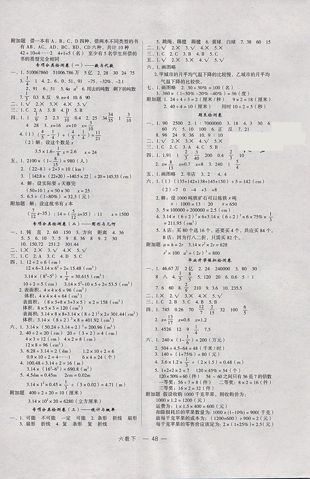 2018年名师面对面先学后练六年级数学下册人教版 参考答案第8页