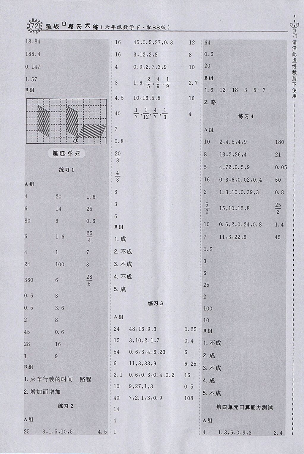 2018年星級口算天天練六年級數(shù)學(xué)下冊北師大版 參考答案第6頁