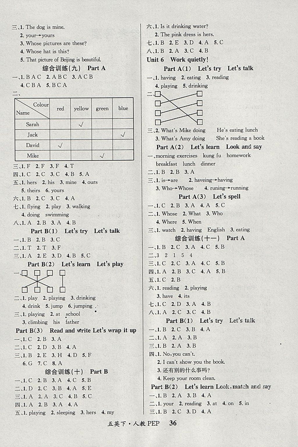 2018年課內(nèi)課外五年級英語下冊人教PEP版 參考答案第4頁