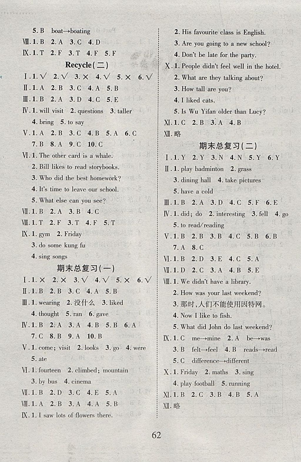 2018年99加1活页卷六年级英语下册人教PEP版 参考答案第8页