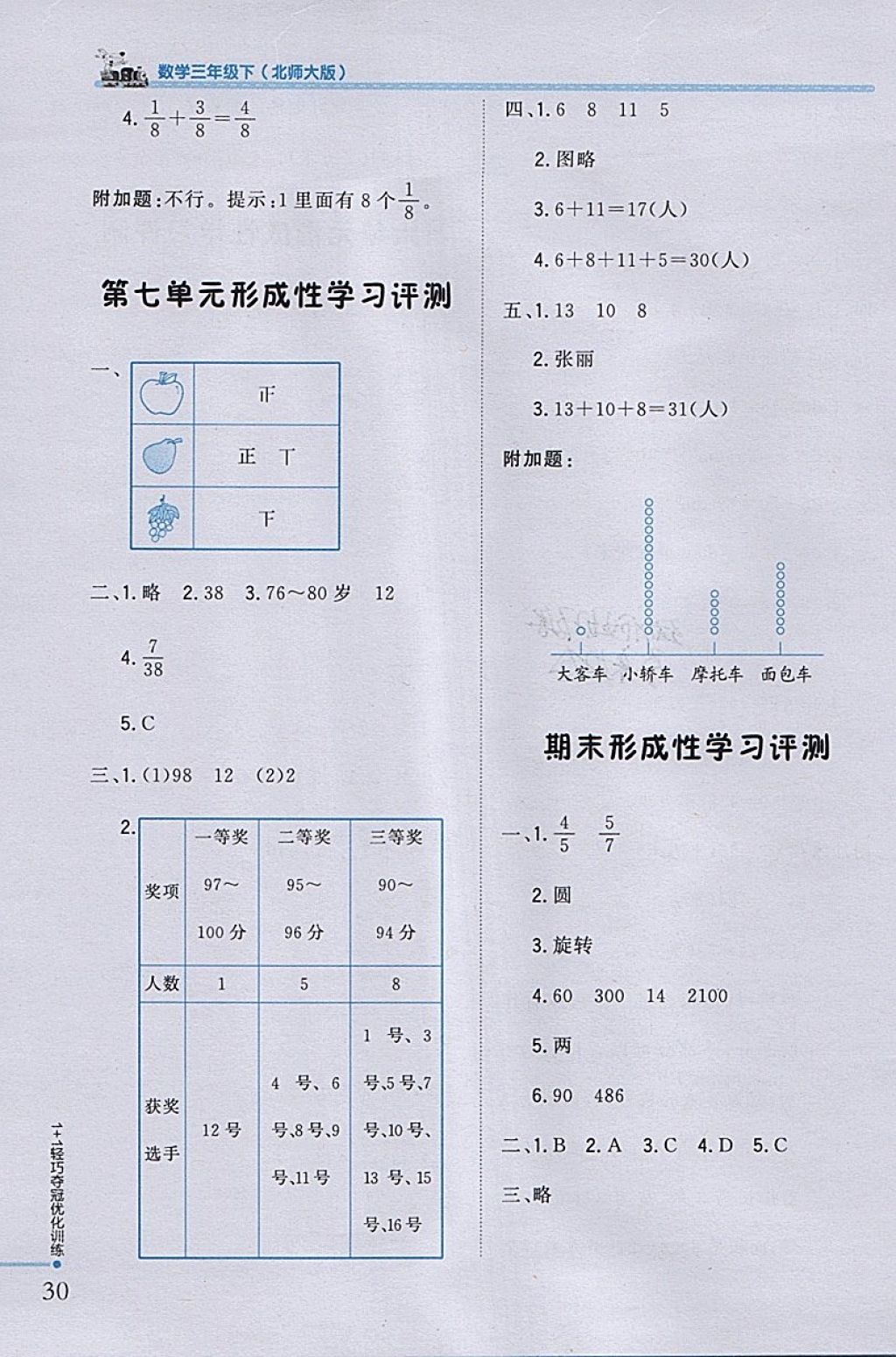 2018年1加1轻巧夺冠优化训练三年级数学下册北师大版银版 参考答案第22页