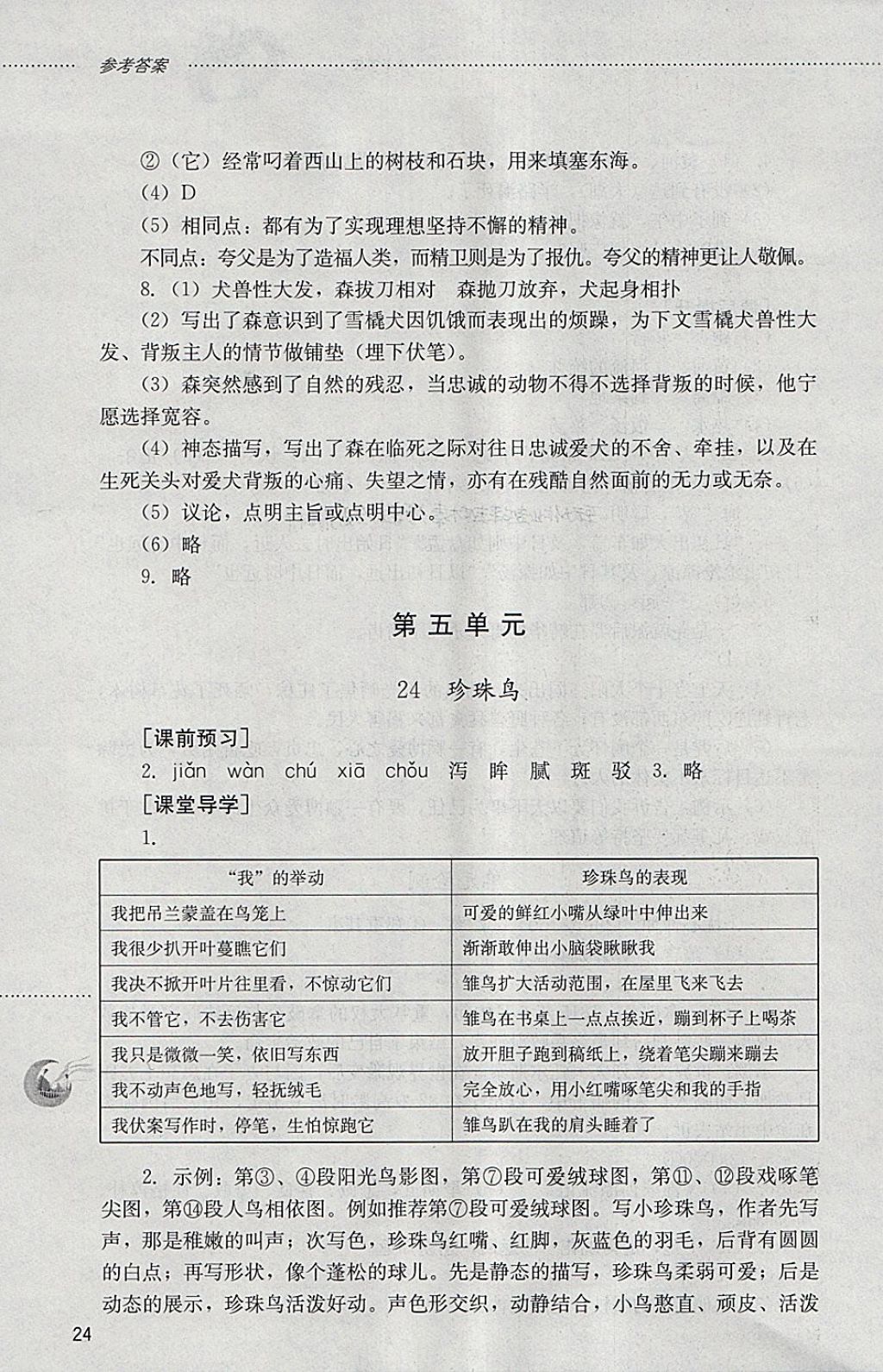 2018年初中課堂同步訓練六年級語文下冊山東文藝出版社 參考答案第24頁