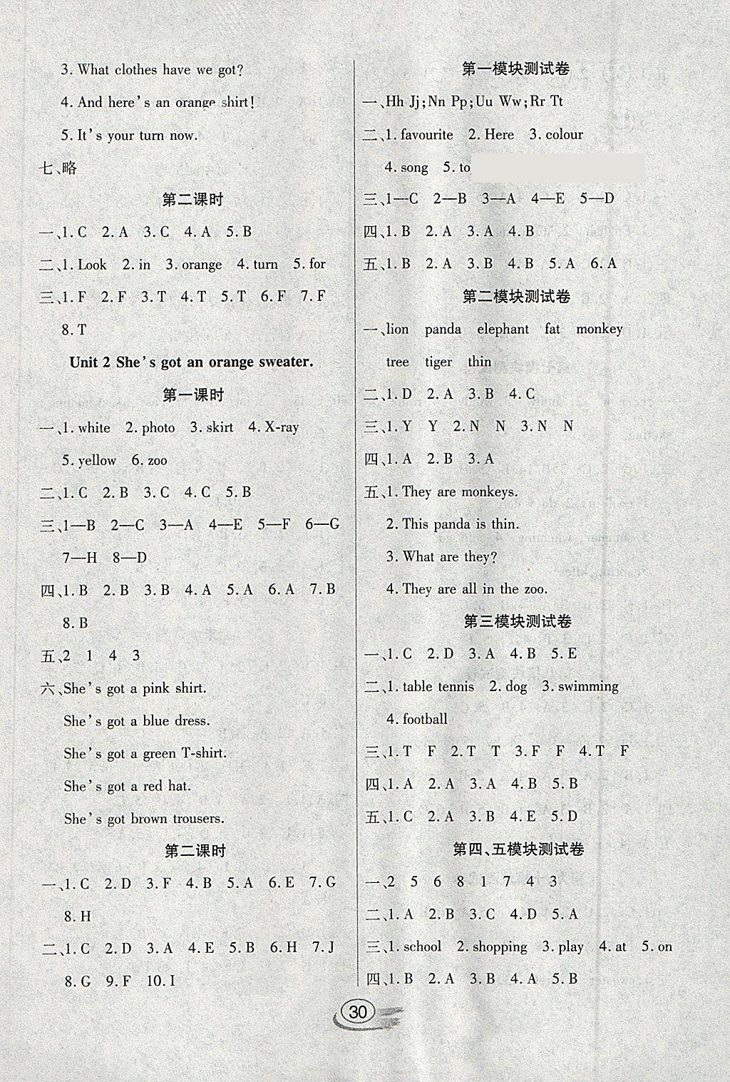 2018年全能測(cè)控課堂練習(xí)三年級(jí)英語(yǔ)下冊(cè)外研版三起 參考答案第6頁(yè)