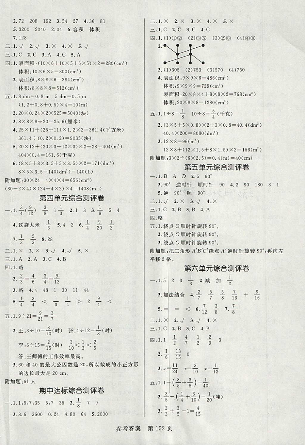 2018年黄冈名师天天练五年级数学下册人教版 参考答案第14页