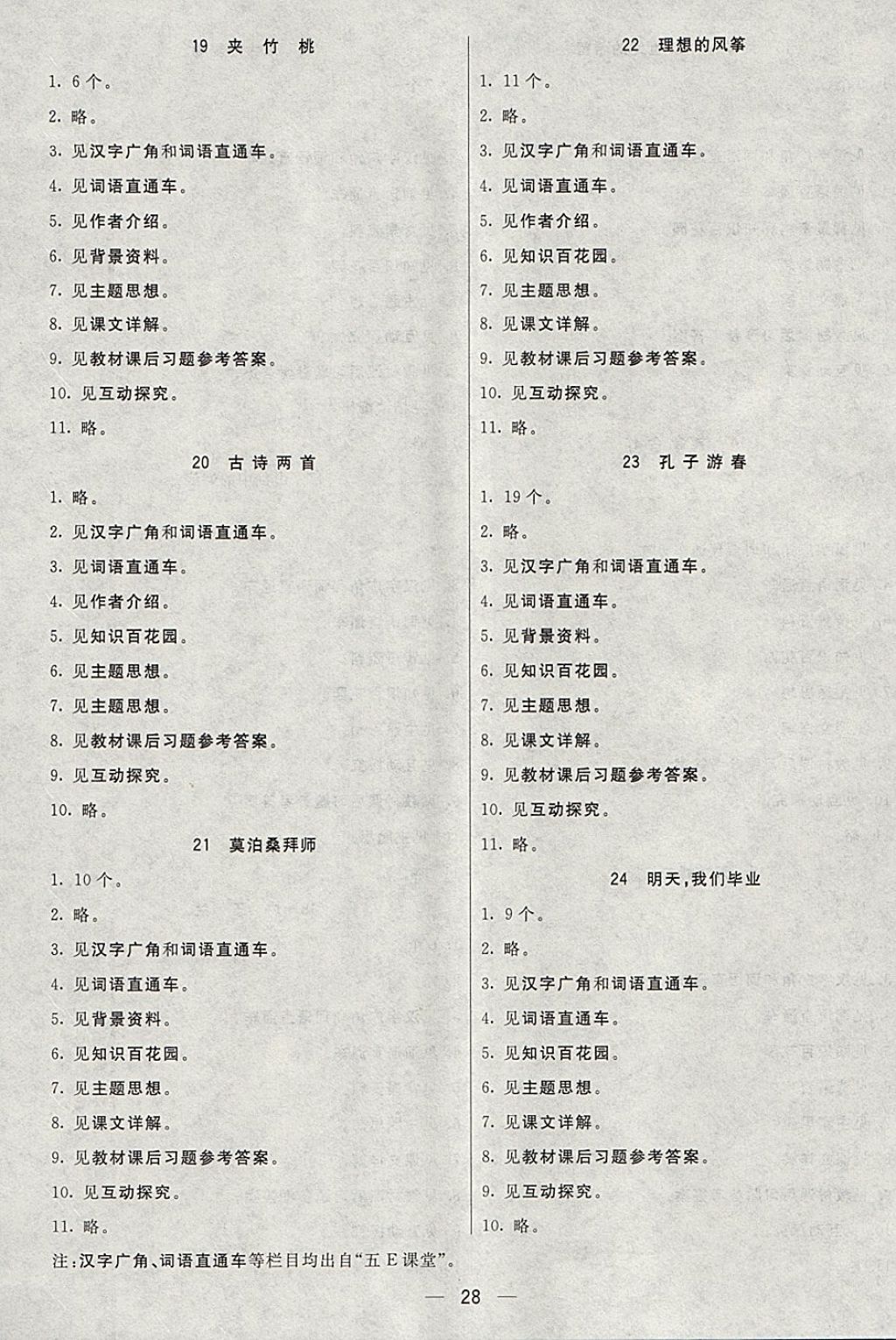 2018年五E課堂六年級(jí)語(yǔ)文下冊(cè)蘇教版 參考答案第19頁(yè)