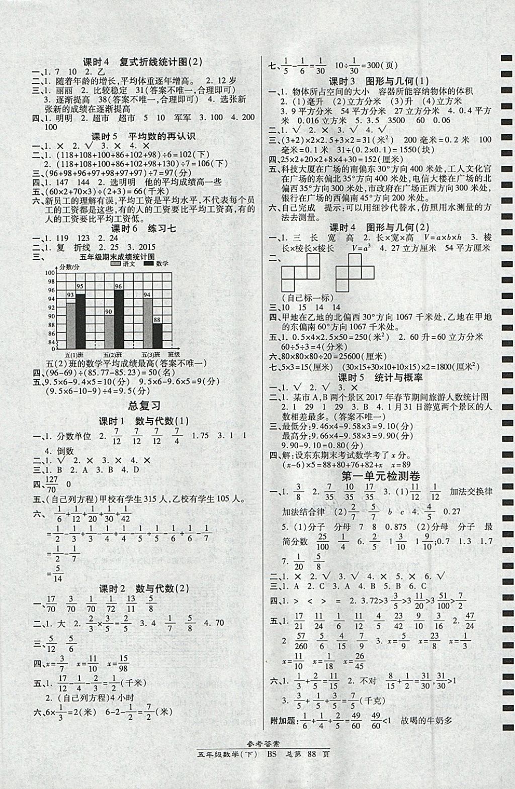 2018年天天向上課時(shí)同步訓(xùn)練五年級數(shù)學(xué)下冊北師大版 參考答案第6頁