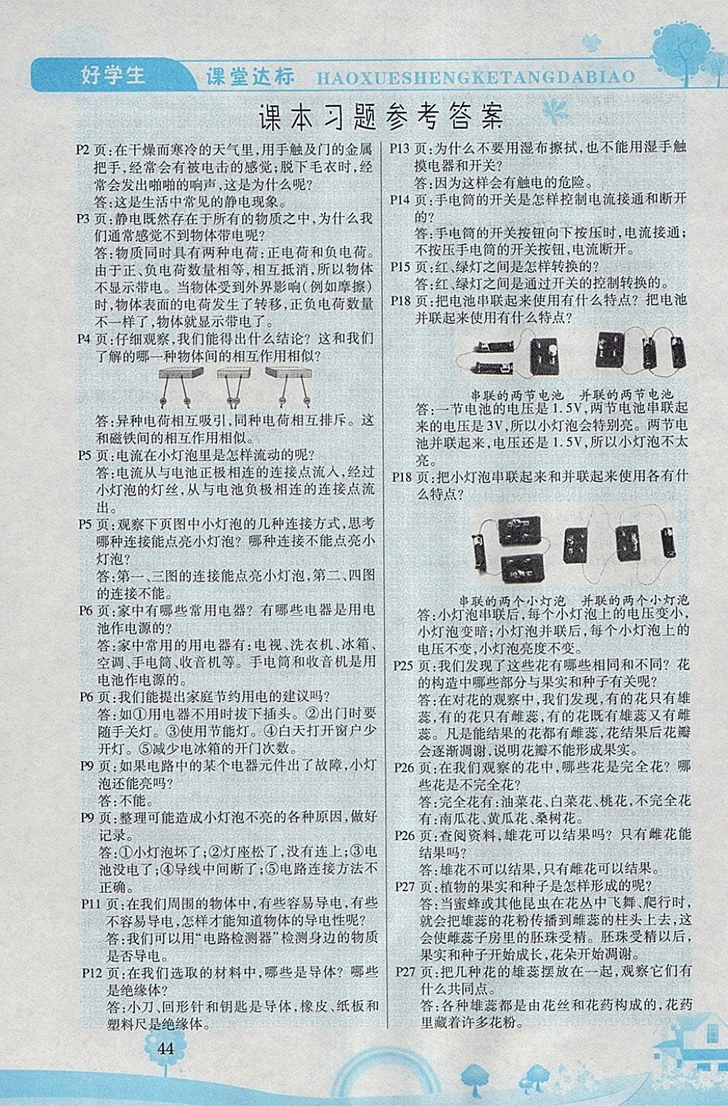 2018年好學(xué)生課堂達(dá)標(biāo)四年級(jí)科學(xué)下冊(cè)教科版 參考答案第5頁(yè)