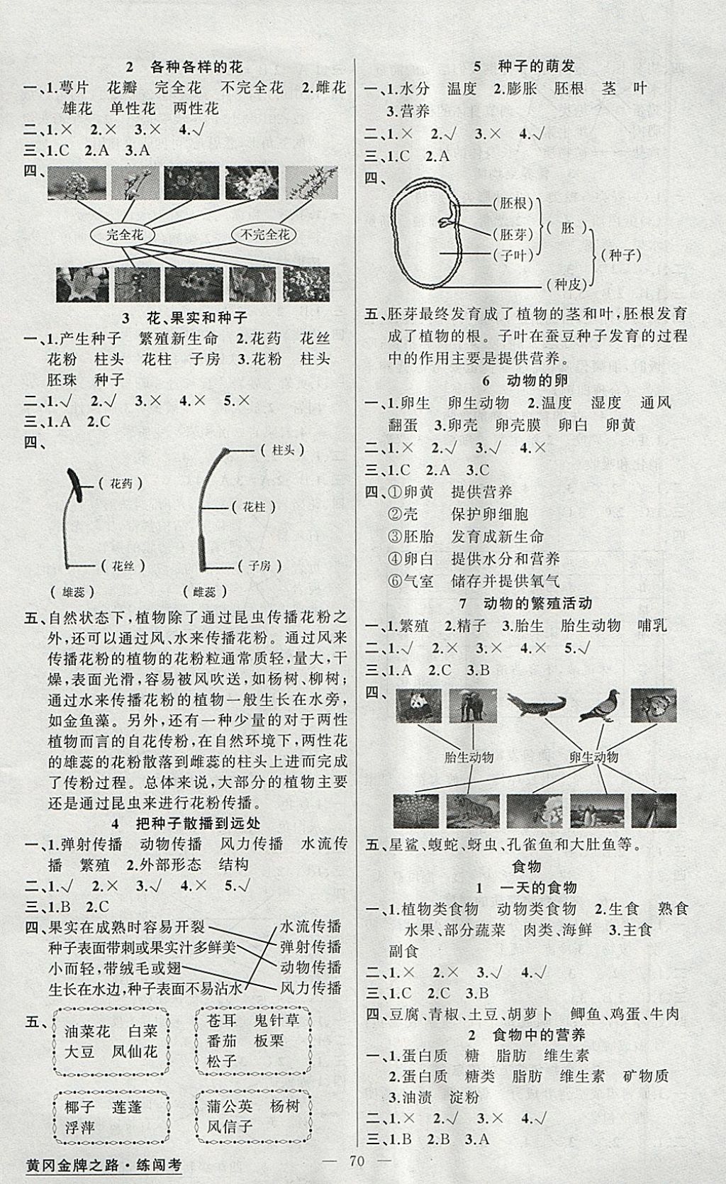 2018年黄冈金牌之路练闯考四年级科学下册教科版 参考答案第2页