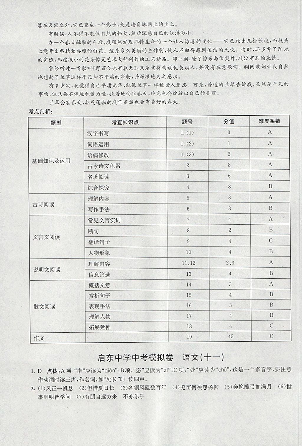 2018年啟東中學中考模擬卷語文 參考答案第28頁