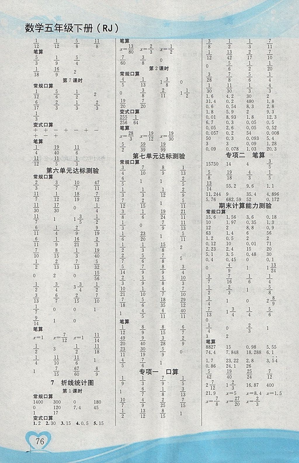 2018年口算隨堂練五年級(jí)數(shù)學(xué)下冊(cè)人教版 參考答案第6頁(yè)