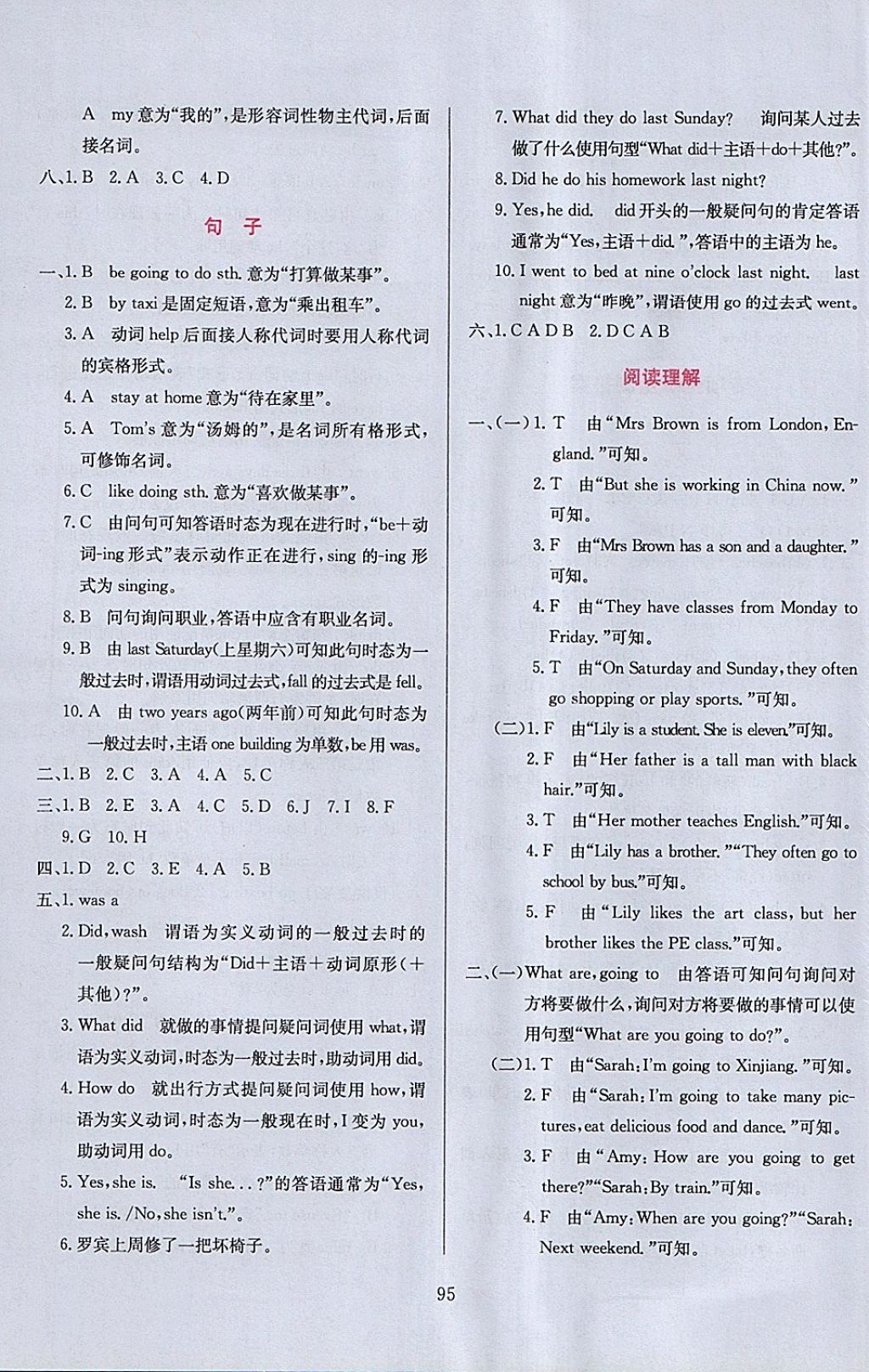 2018年小學(xué)教材全練六年級(jí)英語(yǔ)下冊(cè)人教PEP版三起 參考答案第15頁(yè)