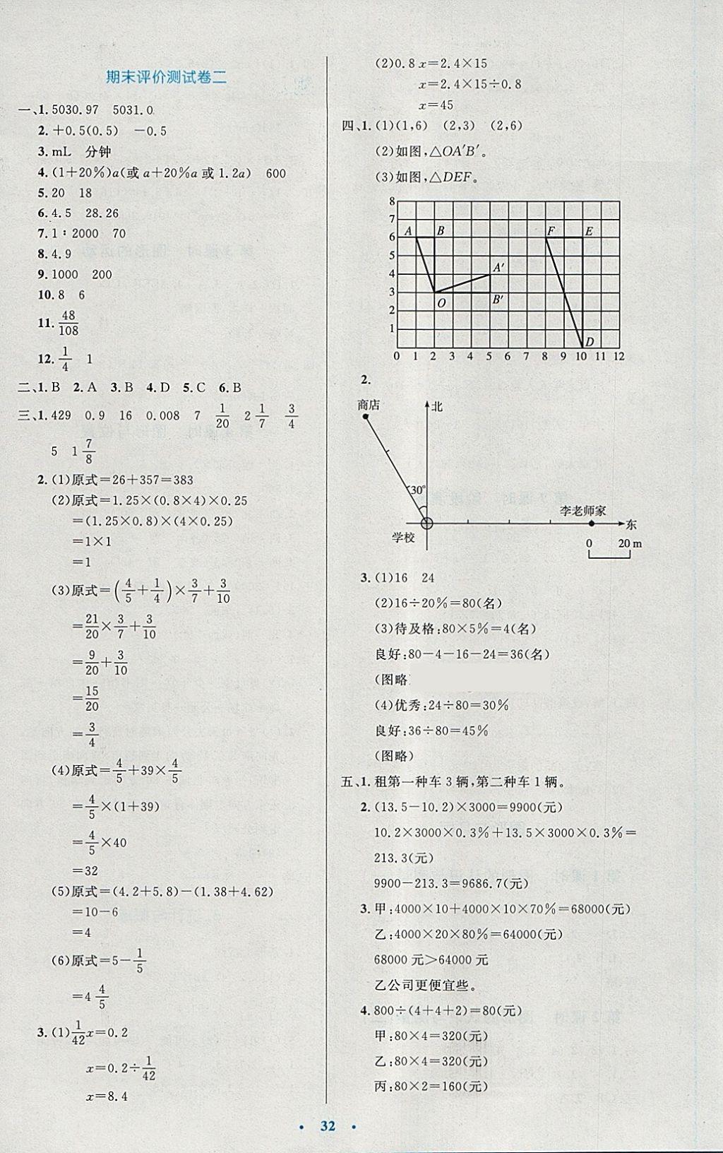 2018年小學(xué)同步測(cè)控優(yōu)化設(shè)計(jì)六年級(jí)數(shù)學(xué)下冊(cè)人教版 參考答案第12頁(yè)