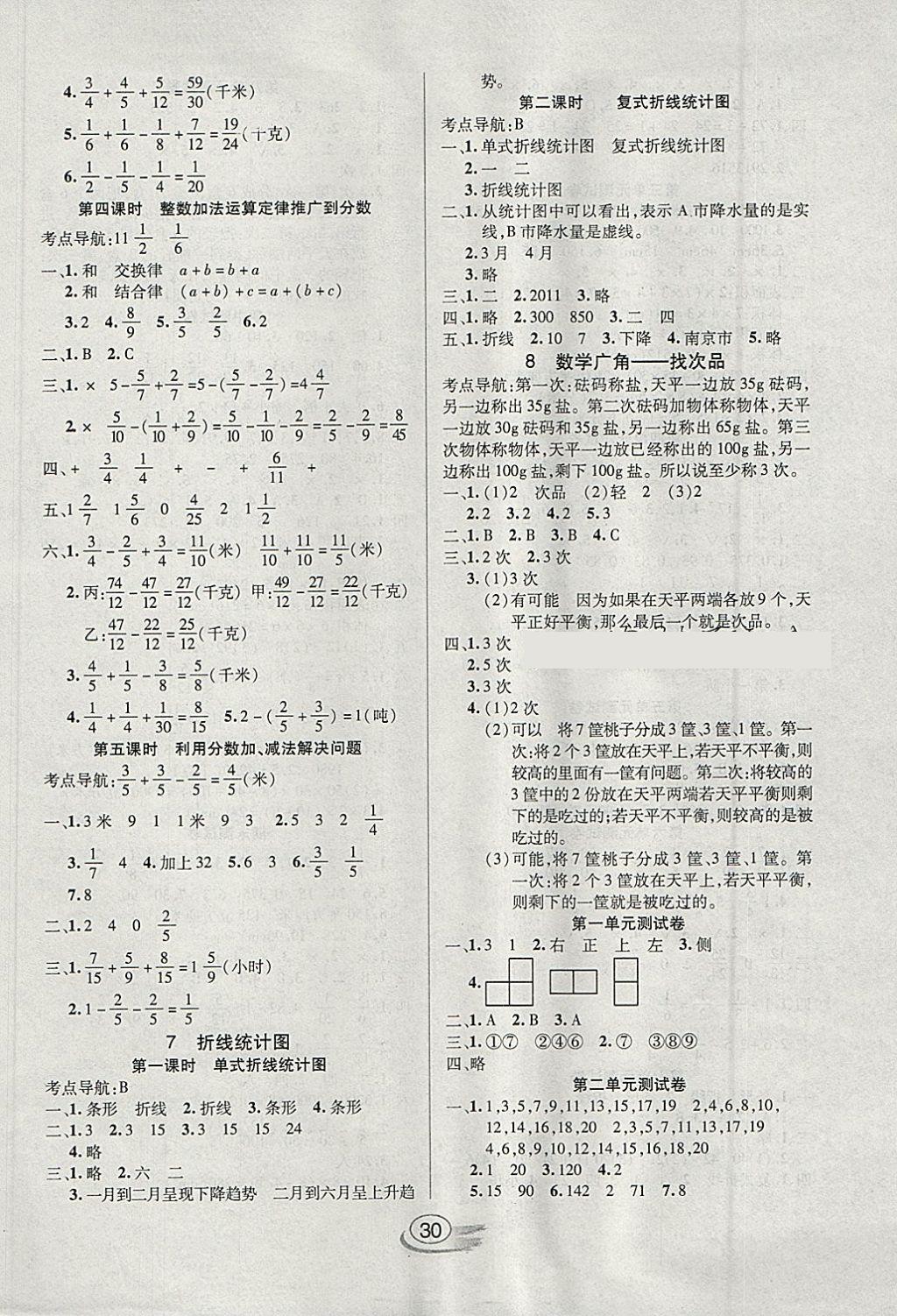 2018年全能测控课堂练习五年级数学下册人教版 参考答案第6页