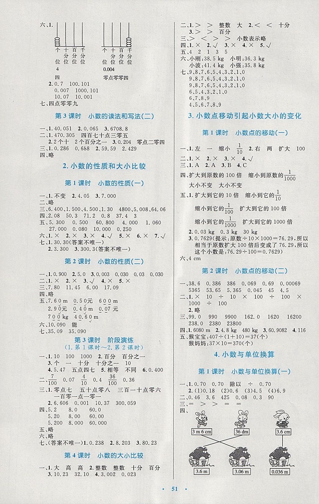 2018年小學(xué)同步測控優(yōu)化設(shè)計四年級數(shù)學(xué)下冊人教版增強版 參考答案第3頁