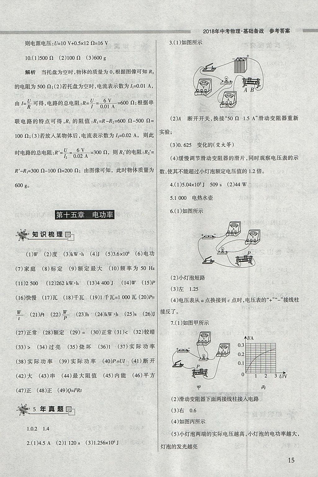 2018年山西学习报中考备战物理 参考答案第15页