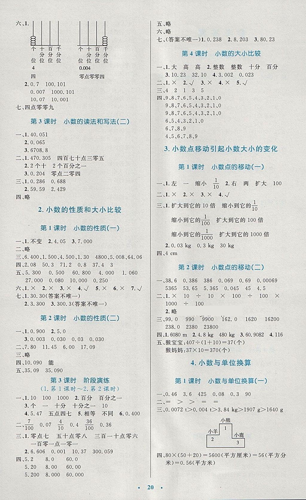 2018年小學(xué)同步測(cè)控優(yōu)化設(shè)計(jì)四年級(jí)數(shù)學(xué)下冊(cè)人教版 參考答案第4頁(yè)