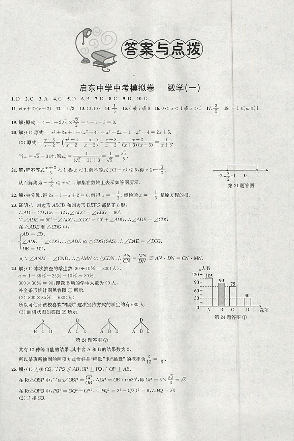 2018年啟東中學中考模擬卷數(shù)學 參考答案第1頁