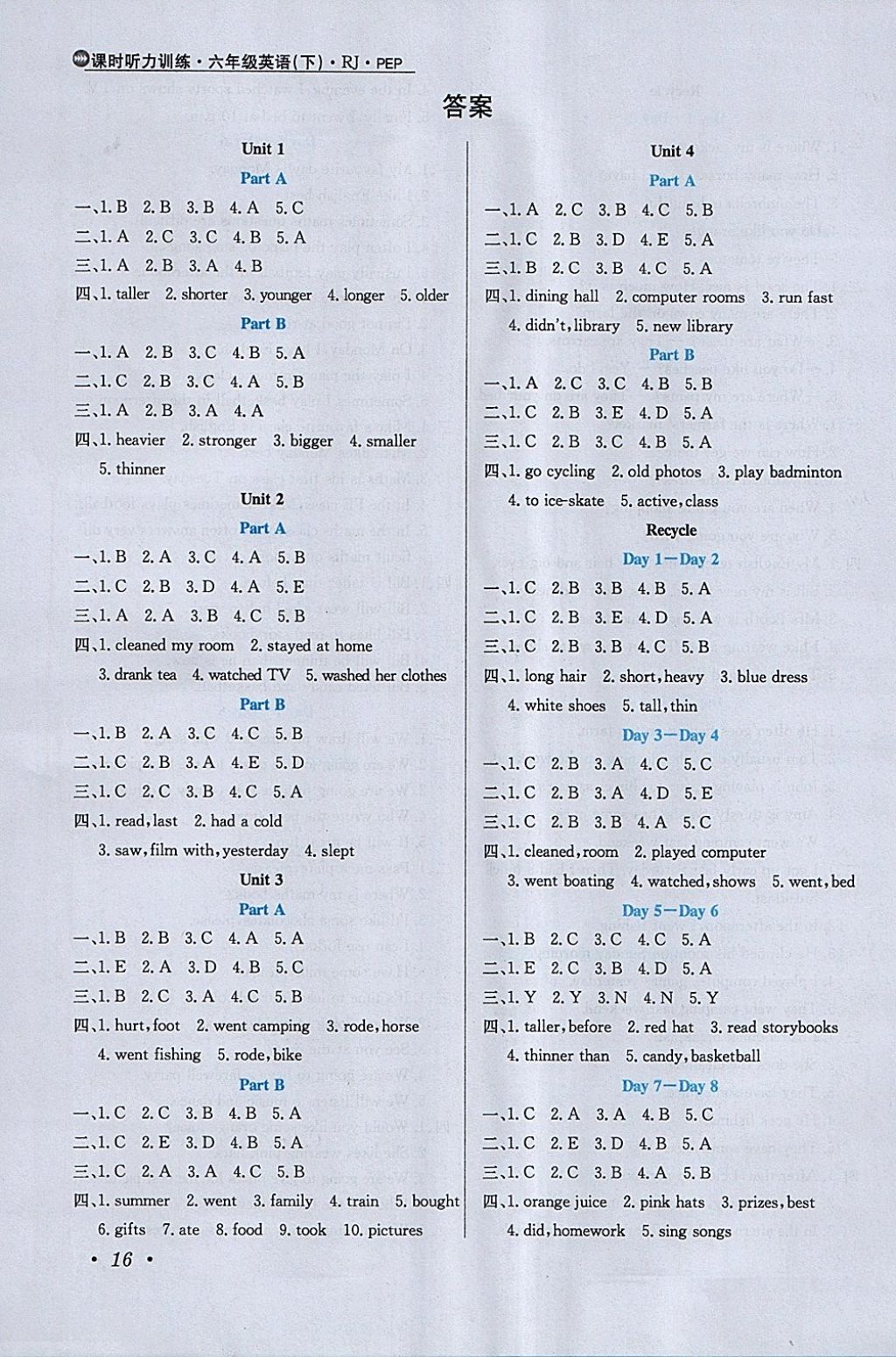 2018年小學教材全練六年級英語下冊人教PEP版三起 參考答案第24頁