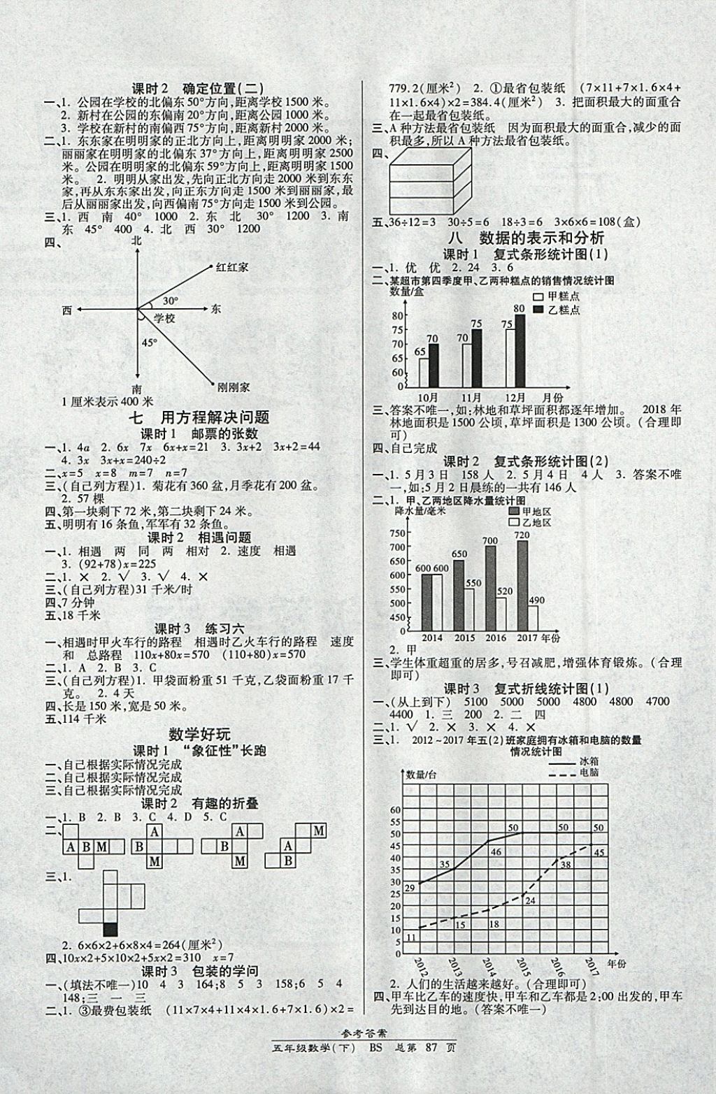 2018年天天向上课时同步训练五年级数学下册北师大版 参考答案第5页