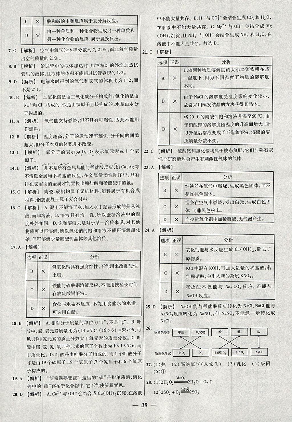 2018年中考試題薈萃及詳解精選30套化學(xué) 參考答案第39頁