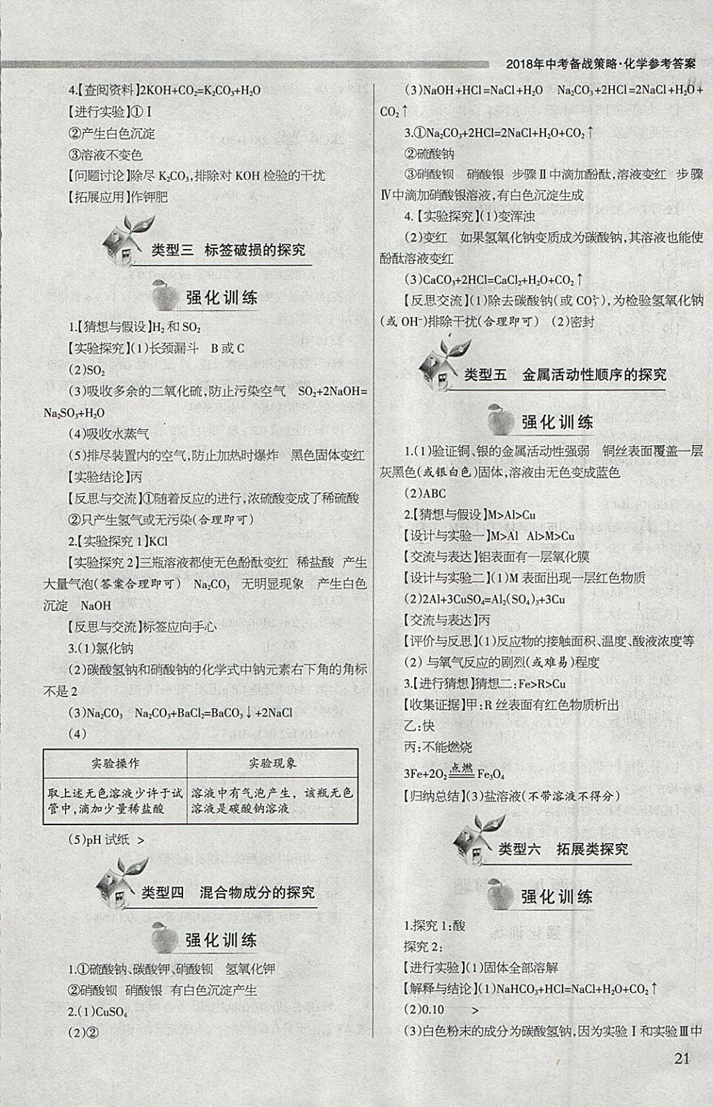 2018年山西学习报中考备战化学 参考答案第21页