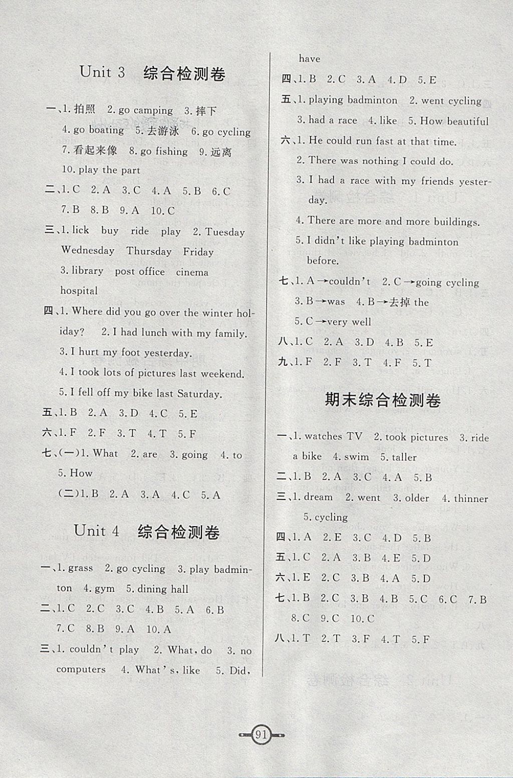 2018年名師金手指領(lǐng)銜課時(shí)六年級(jí)英語下冊(cè)人教版 參考答案第7頁