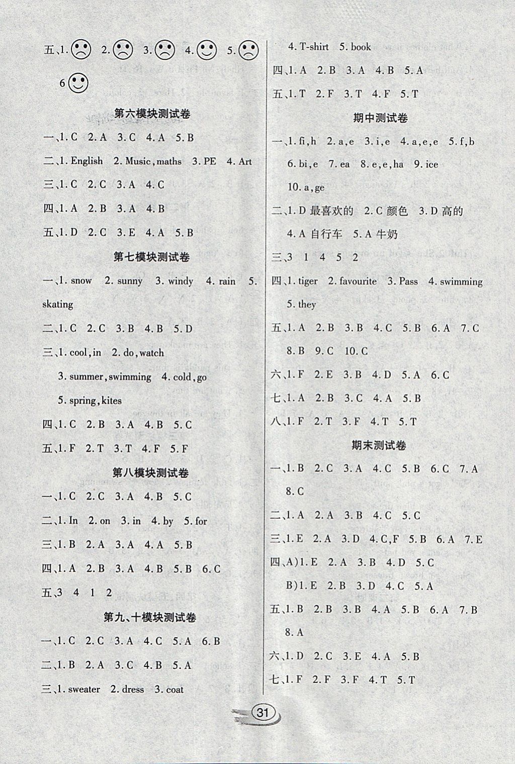 2018年全能测控课堂练习三年级英语下册外研版三起 参考答案第7页